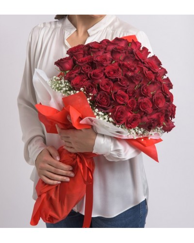 59 adet kırmızı gül buketi